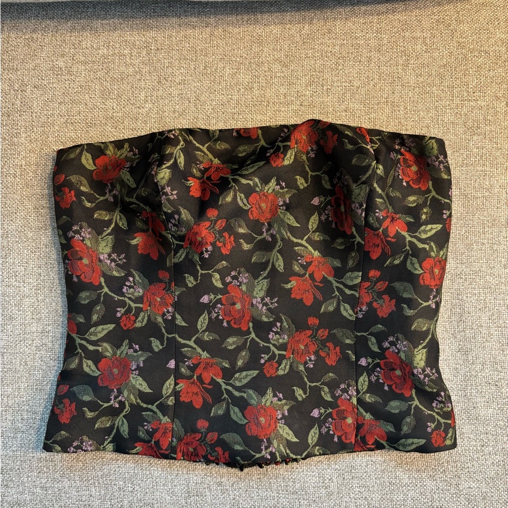 Reformation Black and Red Bustier Crop Top